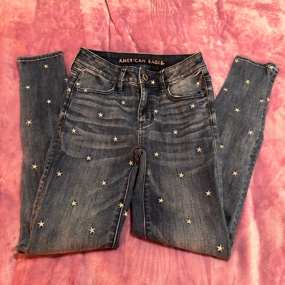 American Eagle Embroidered Star Pattern Hi-Rise Jegging Size 0 - Picture 3 of 11